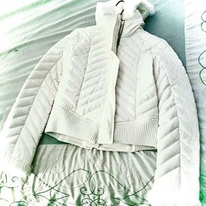 BeBe Winter White Jacket with rabbit fur trim
